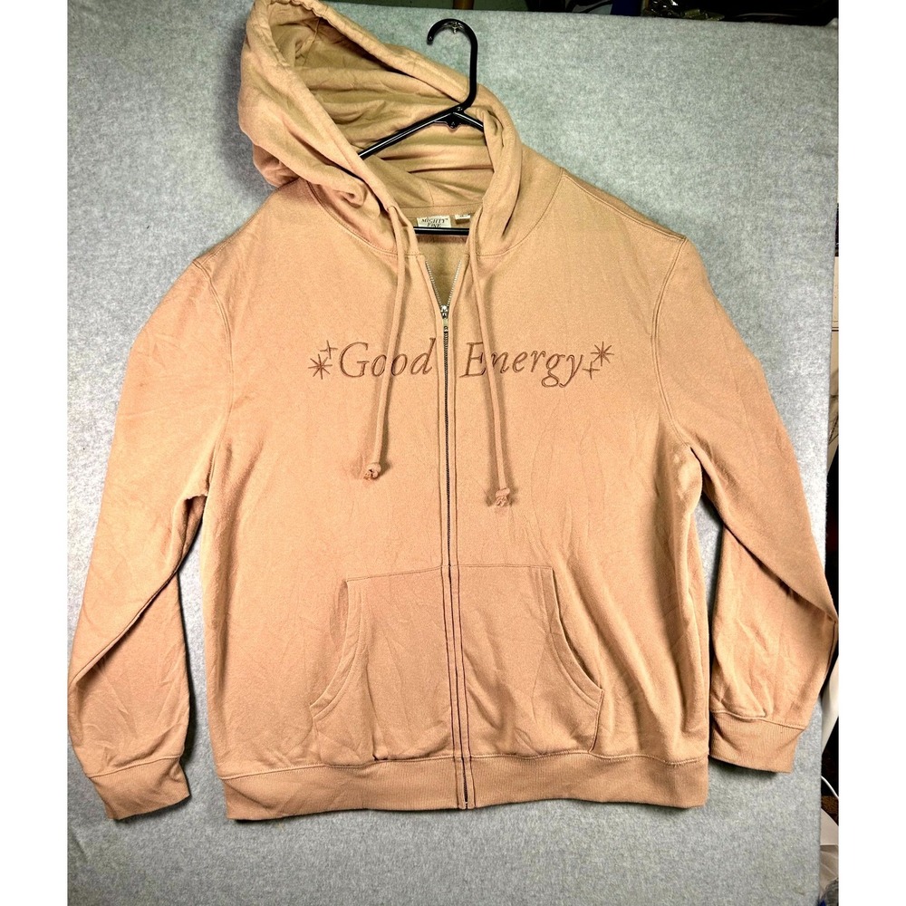 Mighty Fine Good Energy Hoodie Womens 1X Brown Graphic Fleece Lined Full Zip
